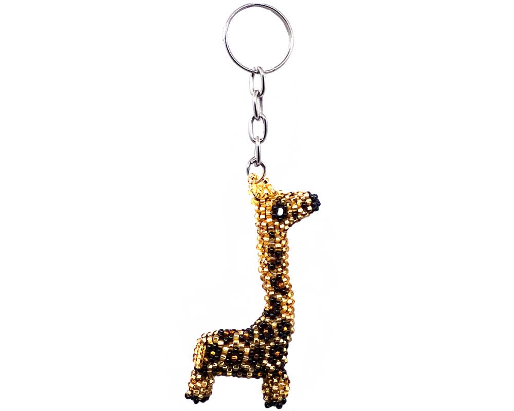 Beaded Giraffe Seed Bead Figurine Keychain