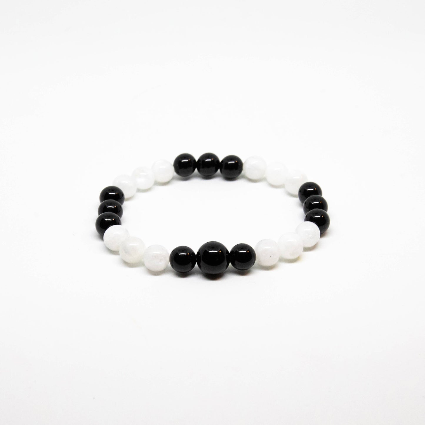 Beaded Bracelet - Black Obsidian & Moonstone - 8mm