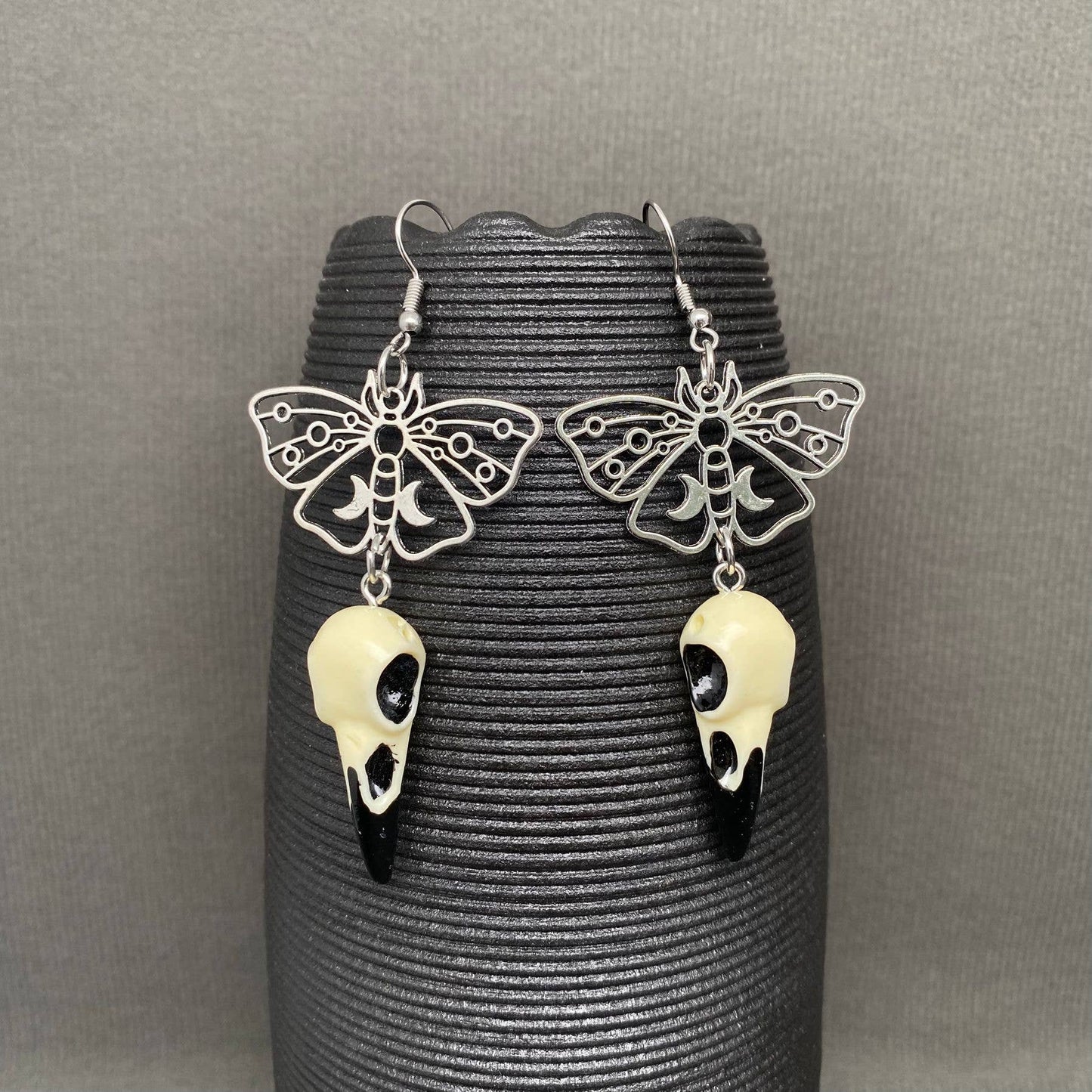 Crow Skull Moth Dangle Earrings - GT