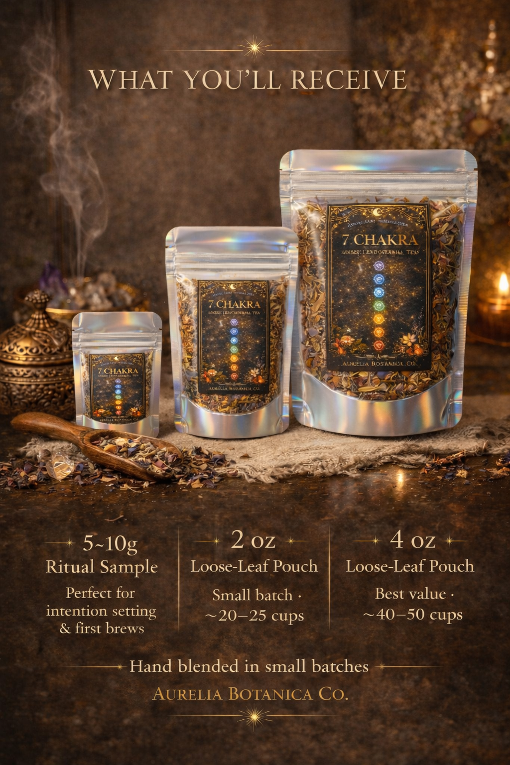 Chakra Balancing Loose Leaf Herbal Tea for Ritual & Meditation | Spiritual Tea Blend for Mindfulness, Energy Cleansing Intentional Living: Sample Pouch