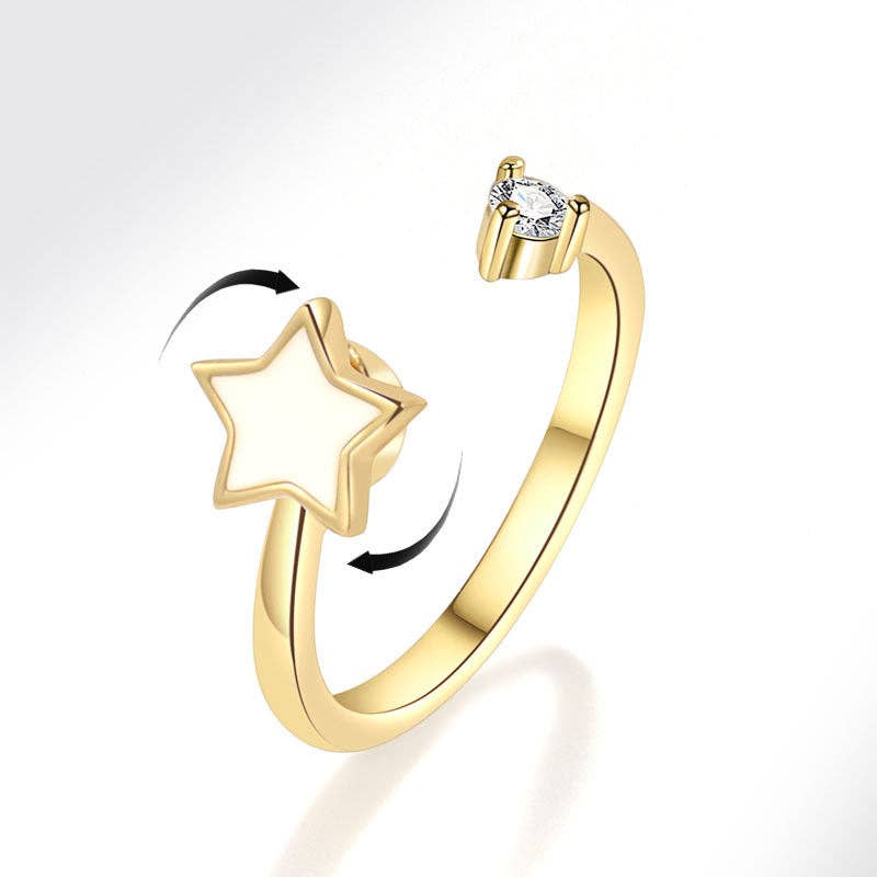 White Star Anxiety Fidget Spinner Ring in Solid Copper: Gold