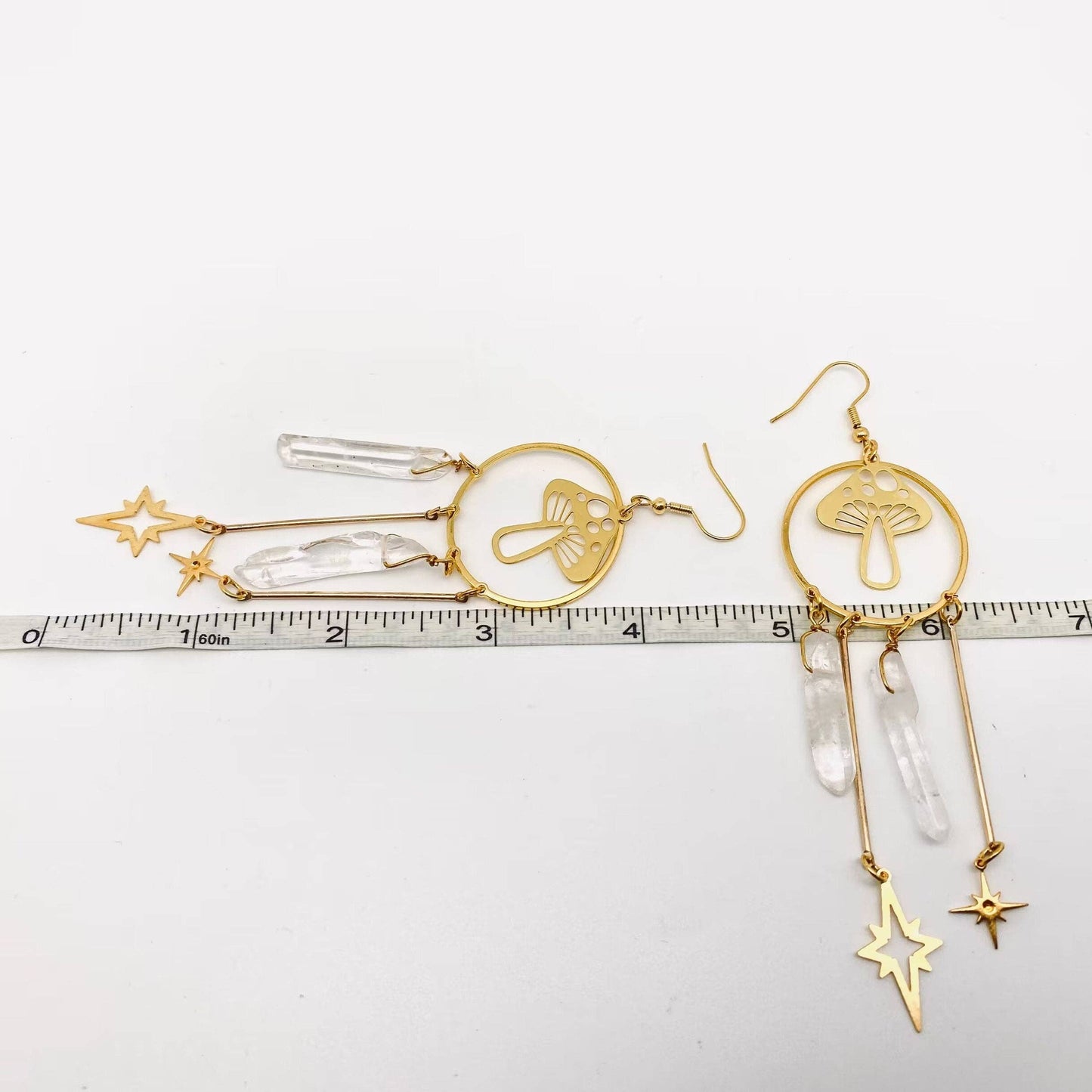 Earrings - Bohemian Quartz Crystal Golden Mushroom