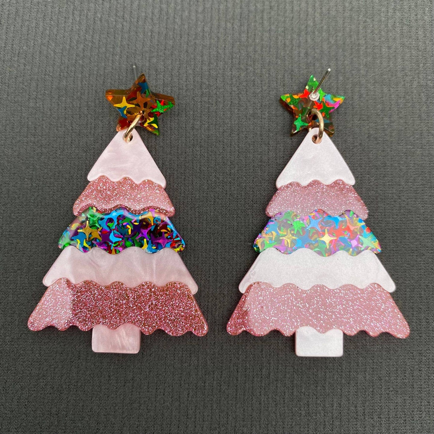 Earrings - Holiday - Acrylic Christmas Tree Star