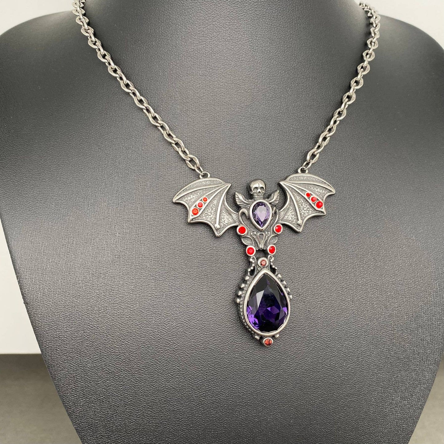 Gothic Skull Bat Demon Stainless Steel Necklace - GT