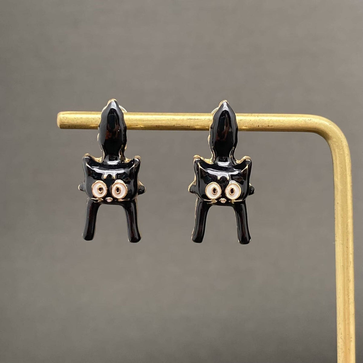 Halloween Enamel Black Cat Ear Studs