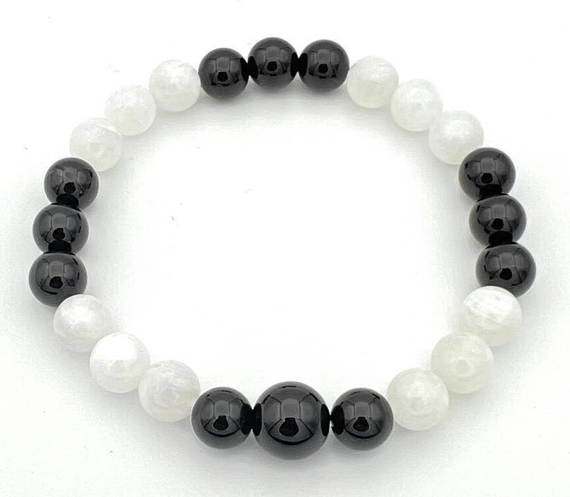 Beaded Bracelet - Black Obsidian & Moonstone - 8mm