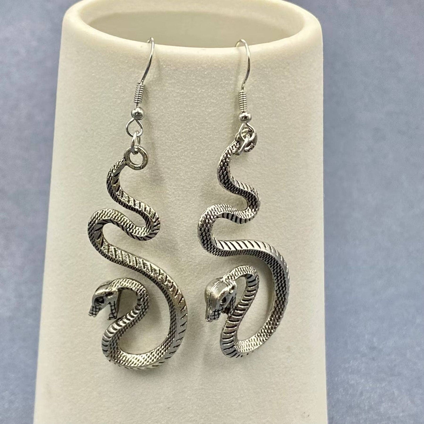 Silver Tone Snake Dangle Earrings