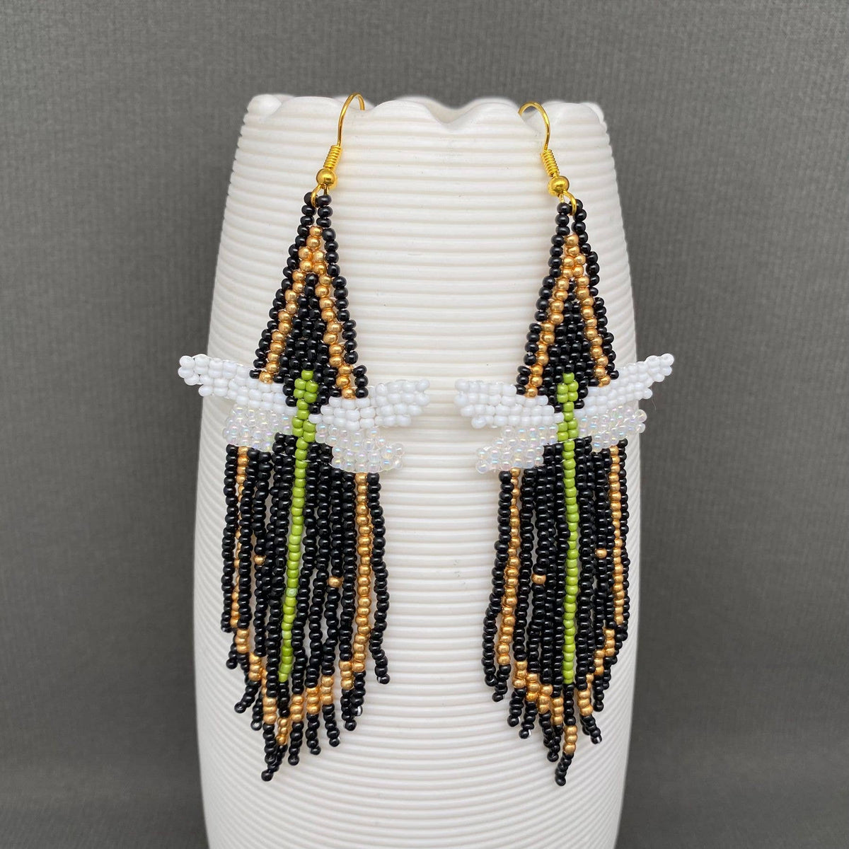 Dragonfly Seed Beads Tassel Earrings - SB