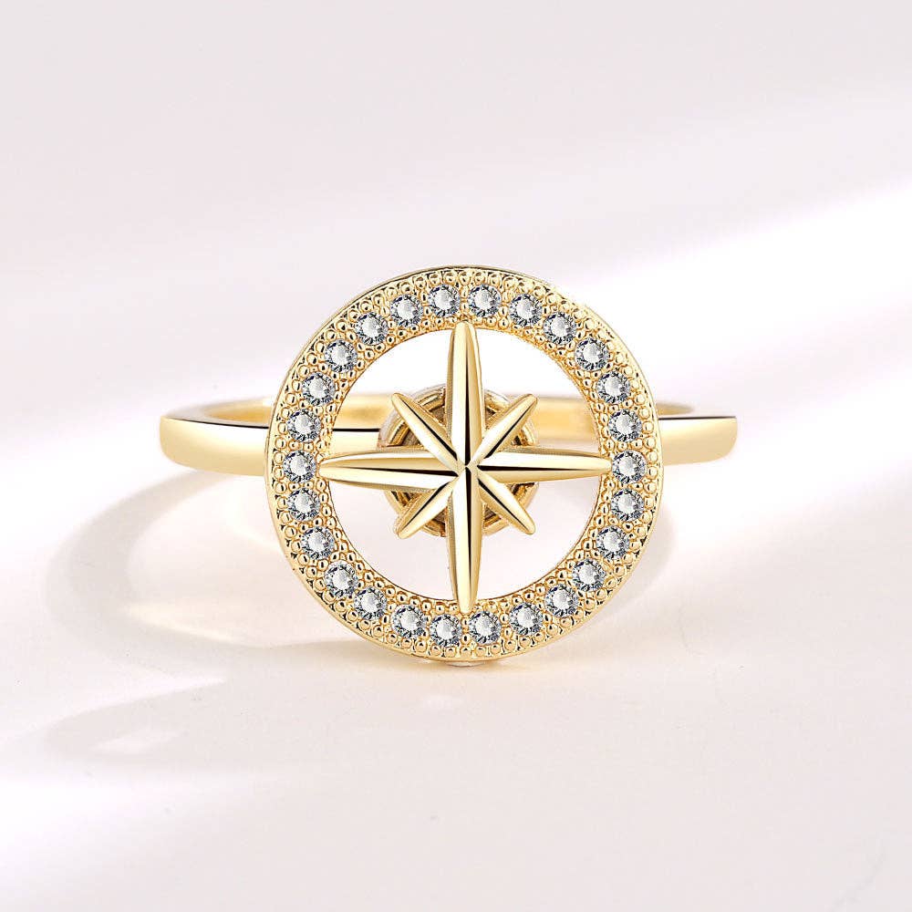 Silver Star (Compass) Anxiety Fidget Spinner Ring in Solid Copper: Silver