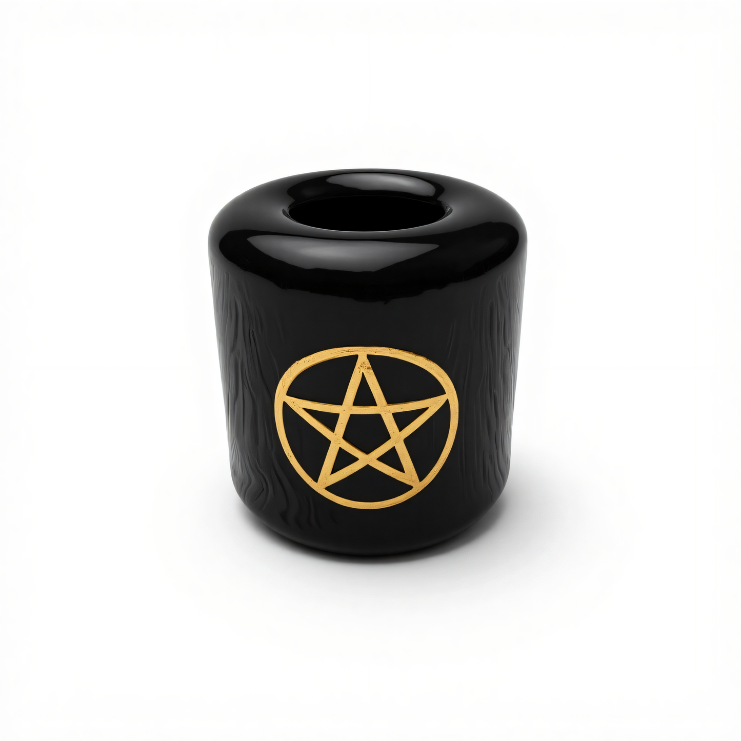 Ceramic Candle Holder Black with Gold Pentacle (Pack of 5)