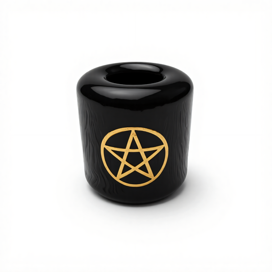 Mini Candle Holder - Black with Gold Pentacle