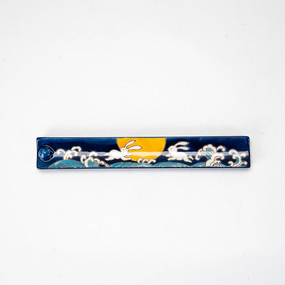 Hand Painted Ceramic Incense Holder - Moon Rabbit