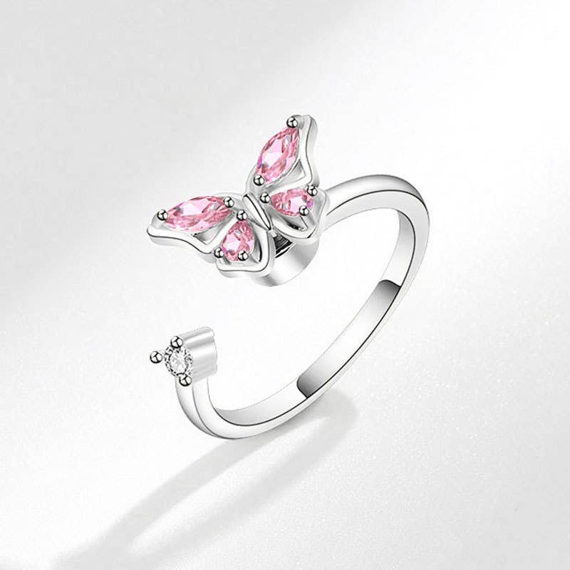 Butterfly Anxiety Fidget Spinner Ring in 925 Sterling Silver: Gold/Blue / Solid Copper