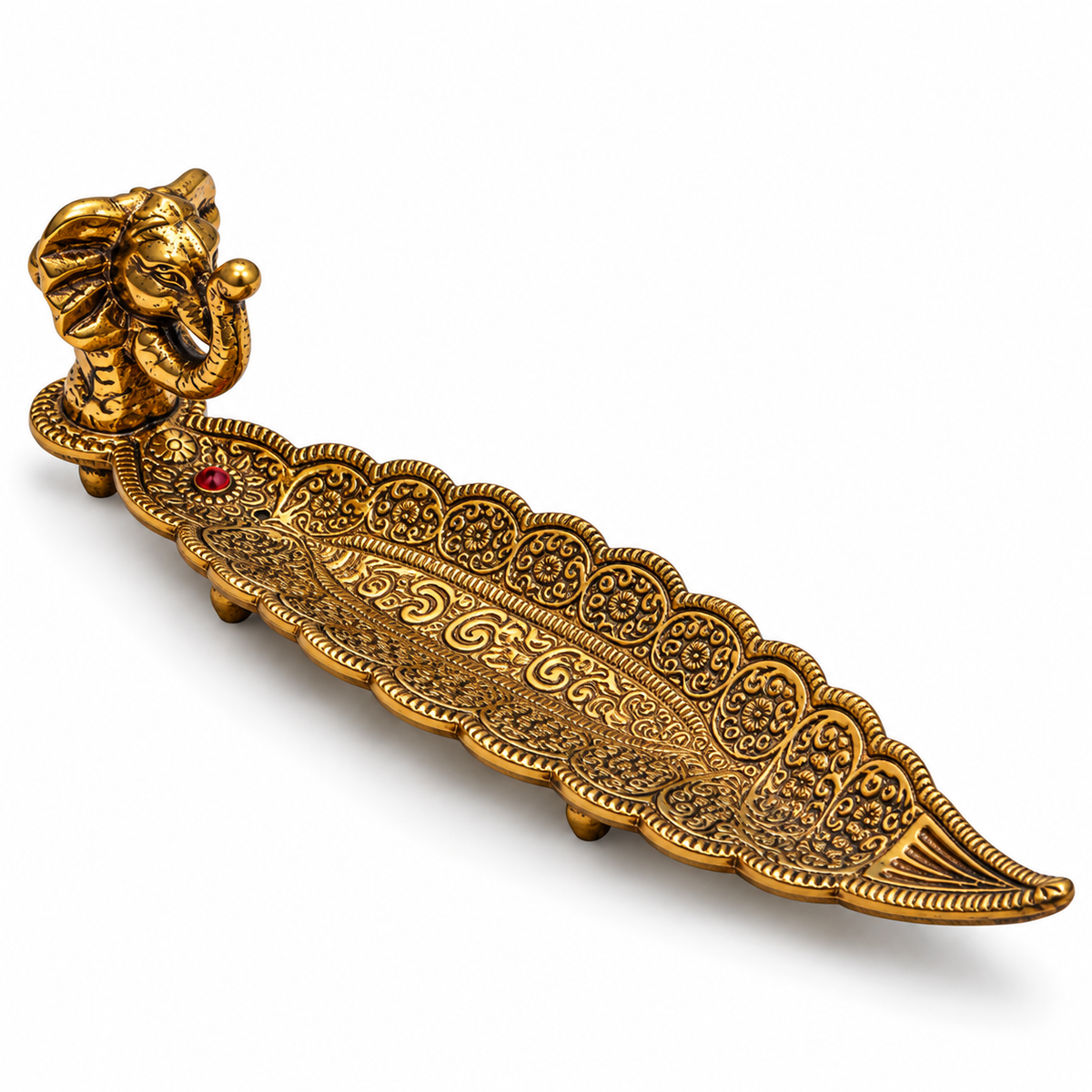 Elephant Incense Stick Holder & Ash Catcher – Ornate Gold-To