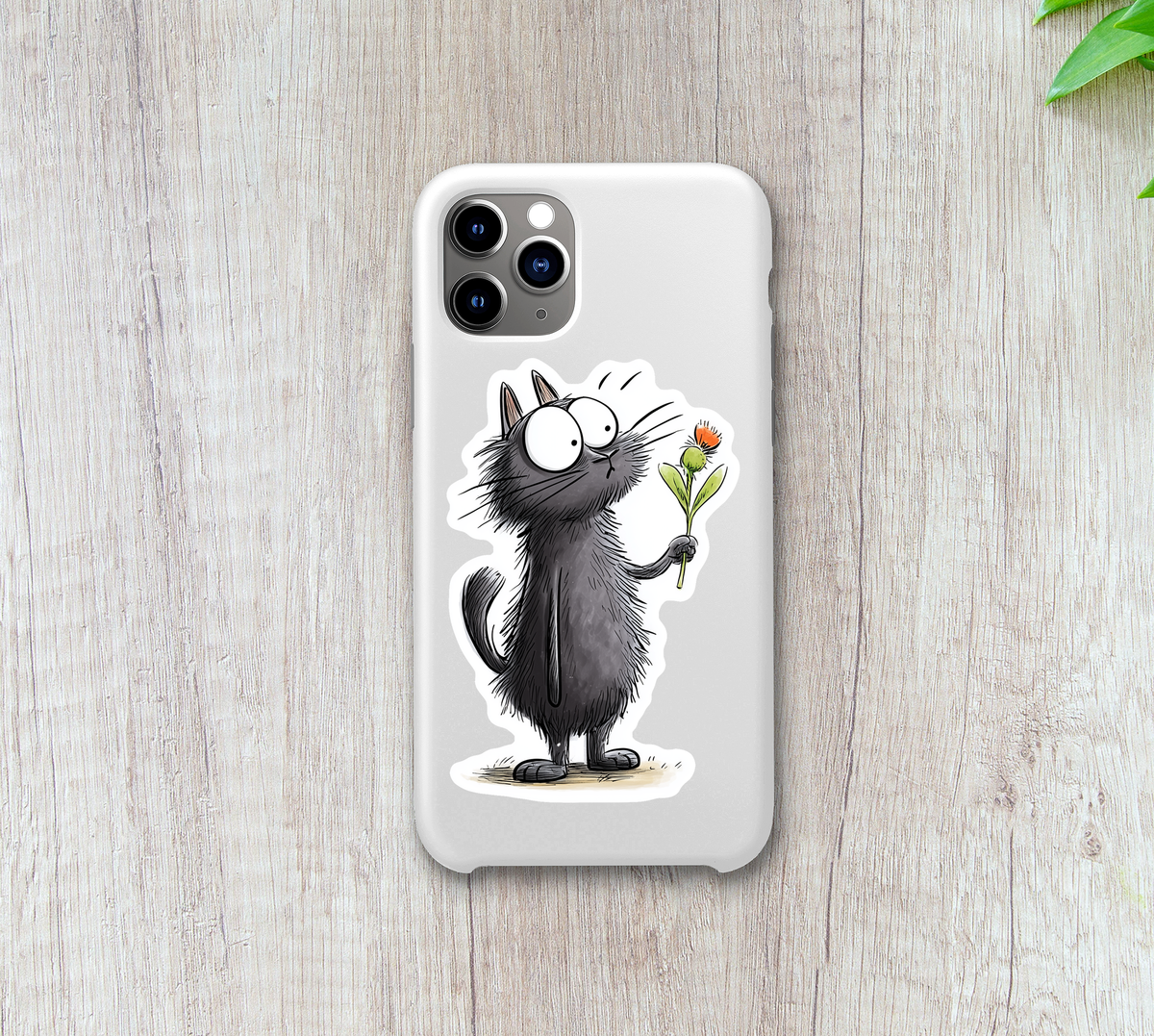 Cute Black Cat with Flower Sticker: 3" tall