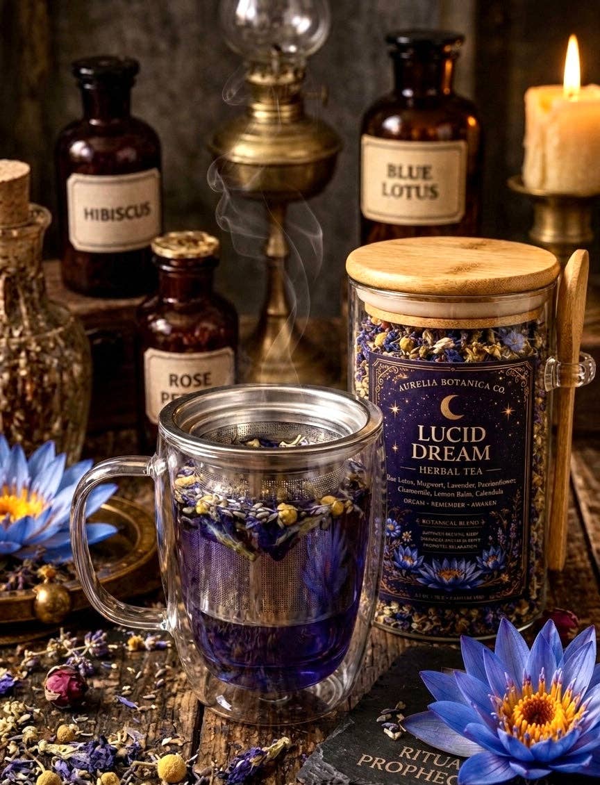 Lucid Dream Herbal Tea | Loose Leaf Ritual Tea | Mugwort | Blue Lotus |  Dreamwork & Mindful Sleep Blend | Ritual Card |: 1 oz Sample Pouch