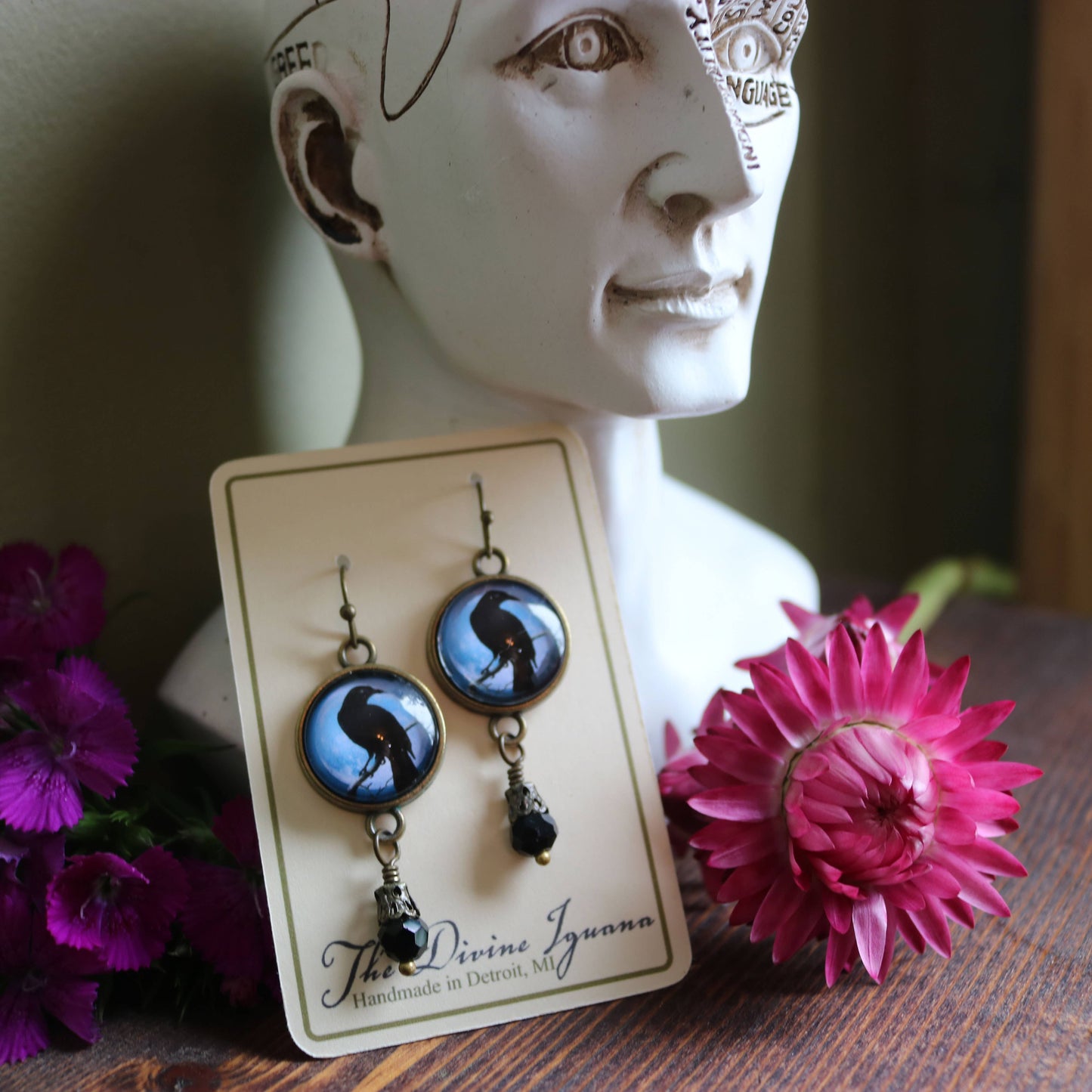 Purple Crow or Raven Goth Halloween Earrings