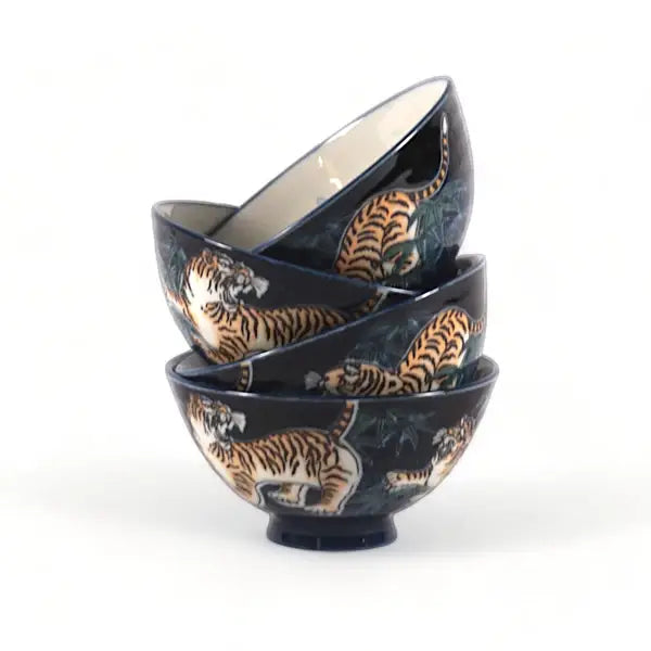 Tiger Design Porcelain Bowl Navy