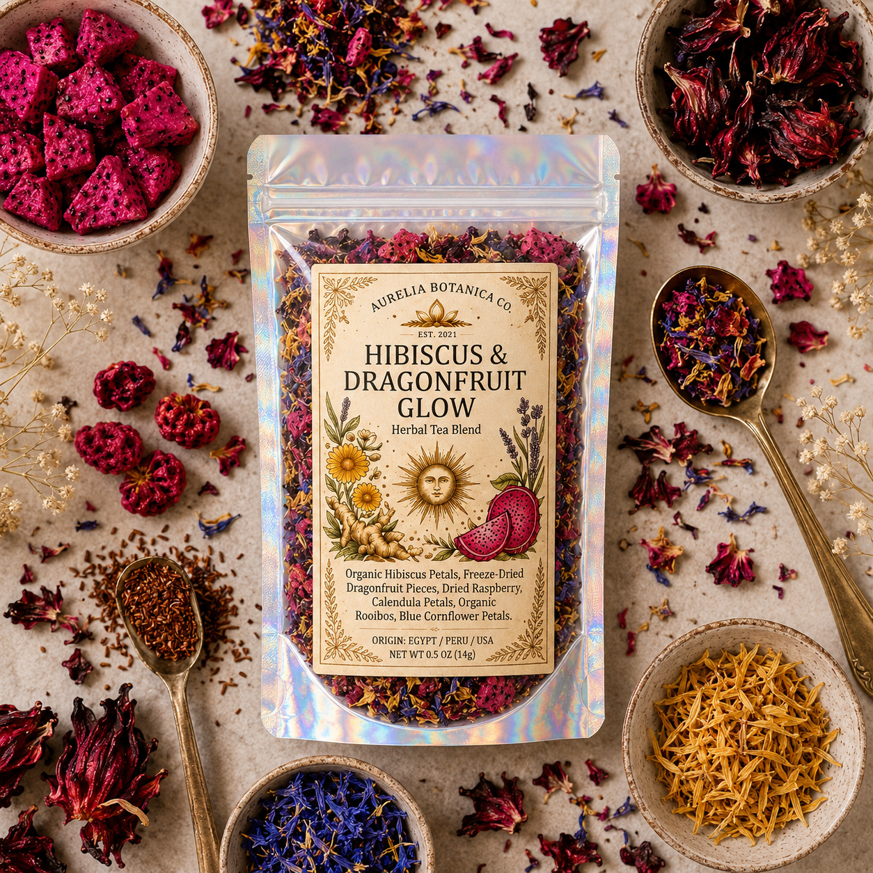 Hibiscus & Dragonfruit Glow | Loose Leaf Herbal Tea | Fruity Botanical Tea: 1 oz Sample