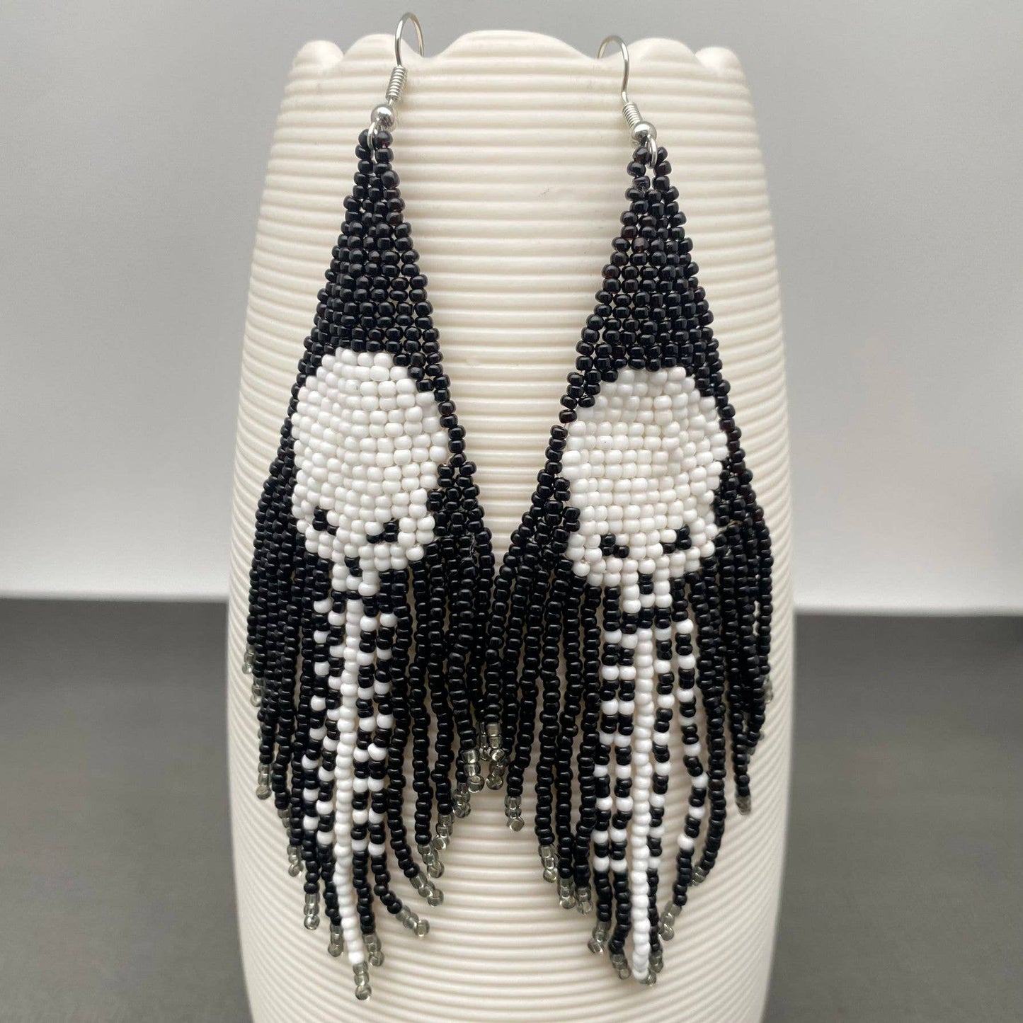 Skull Pattern Seed Beads Fringe Earrings - SB