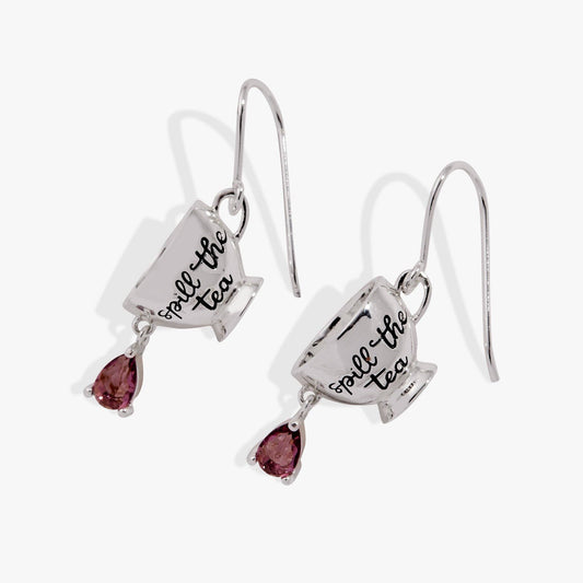 Earrings - 'Spill the Tea' Cup Drop Earrings: Silver