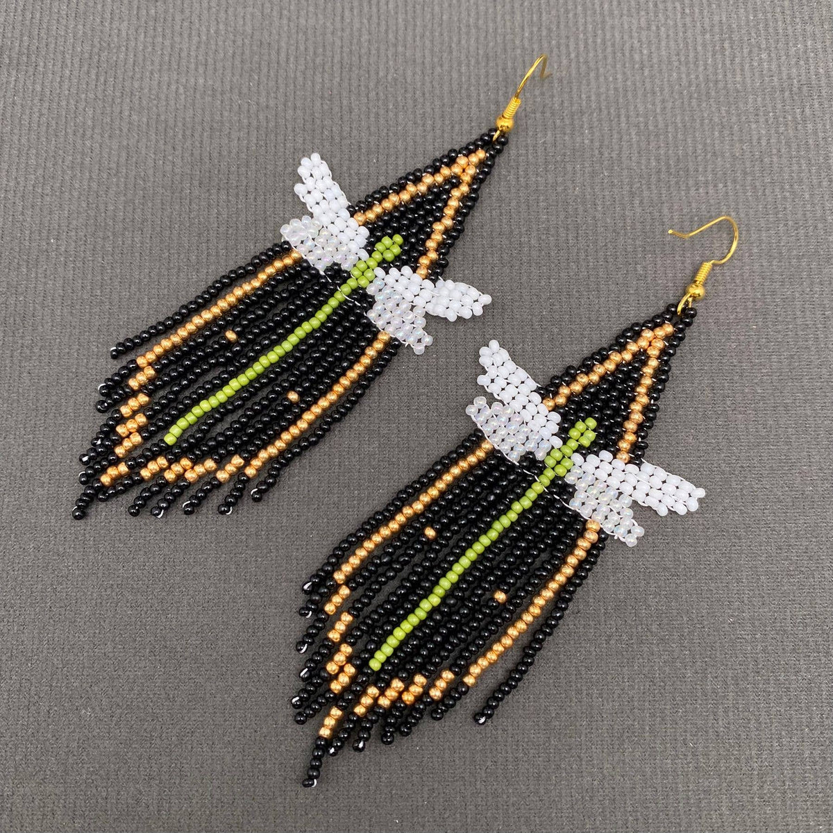 Dragonfly Seed Beads Tassel Earrings - SB