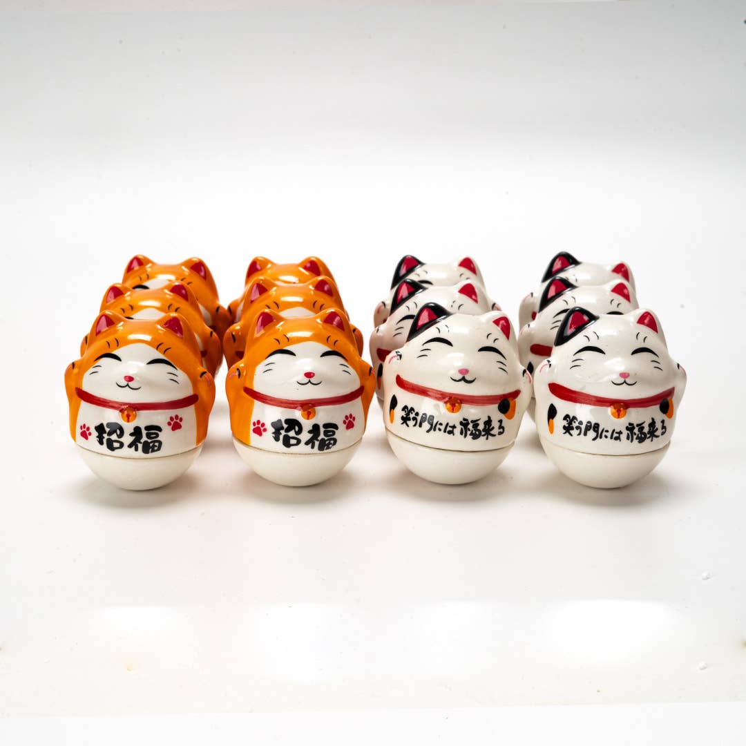 12 Piece Maneki Neko Lucky Cat Roy Poly Tumbler Figurines 2"H (1/24)