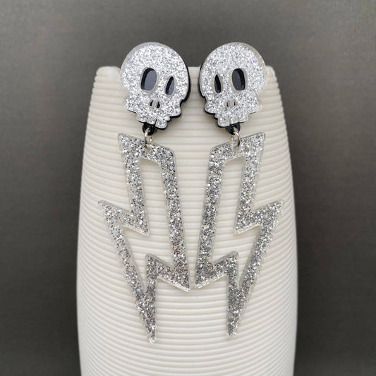 Earrings - Acrylic Lightning Skull