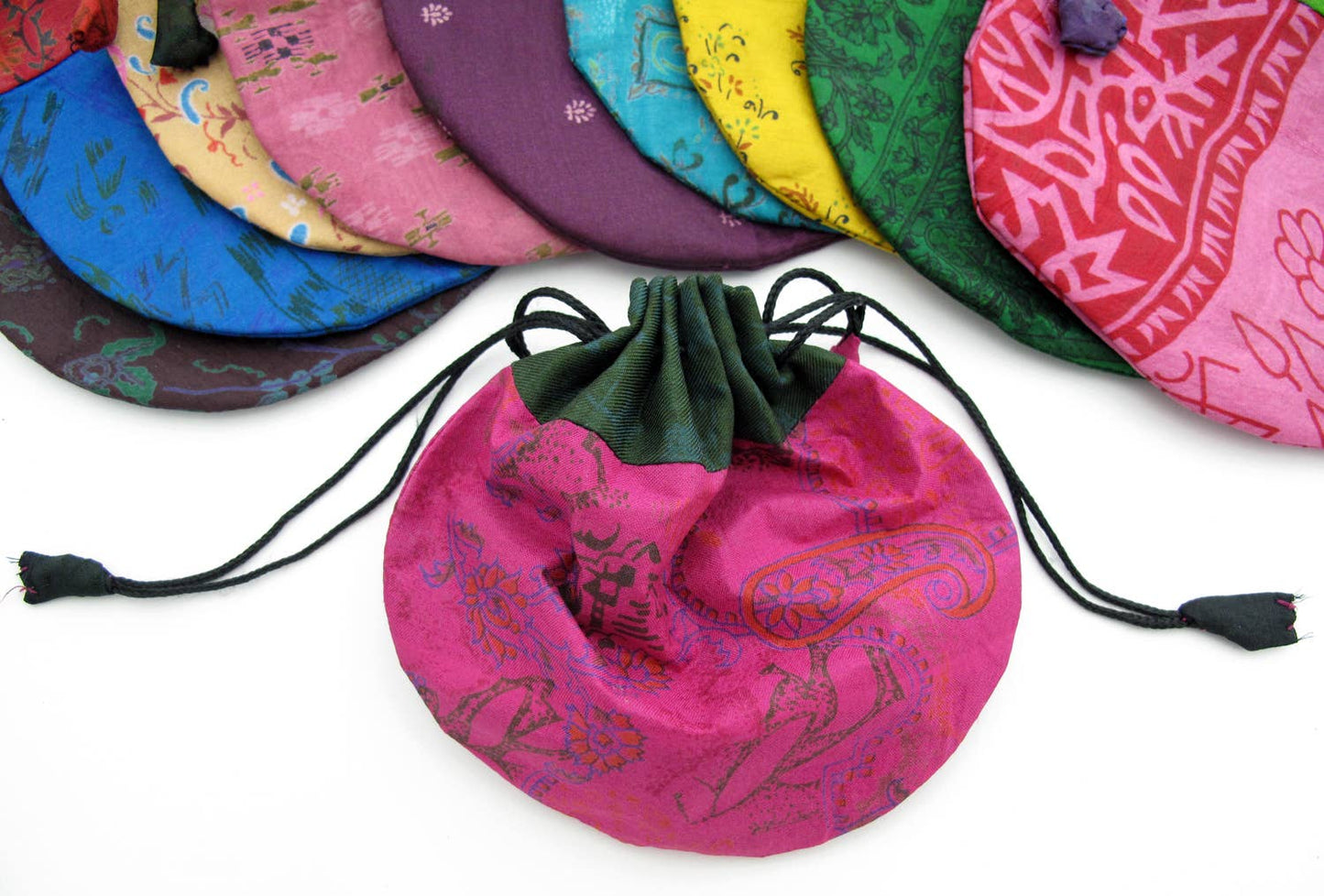 Silk Sari Drawstring or Cotton Pouches - Small or XS