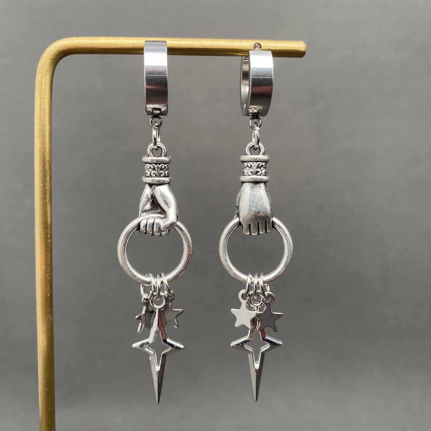 Gothic Hand Catch Star Huggie Earrings - GT