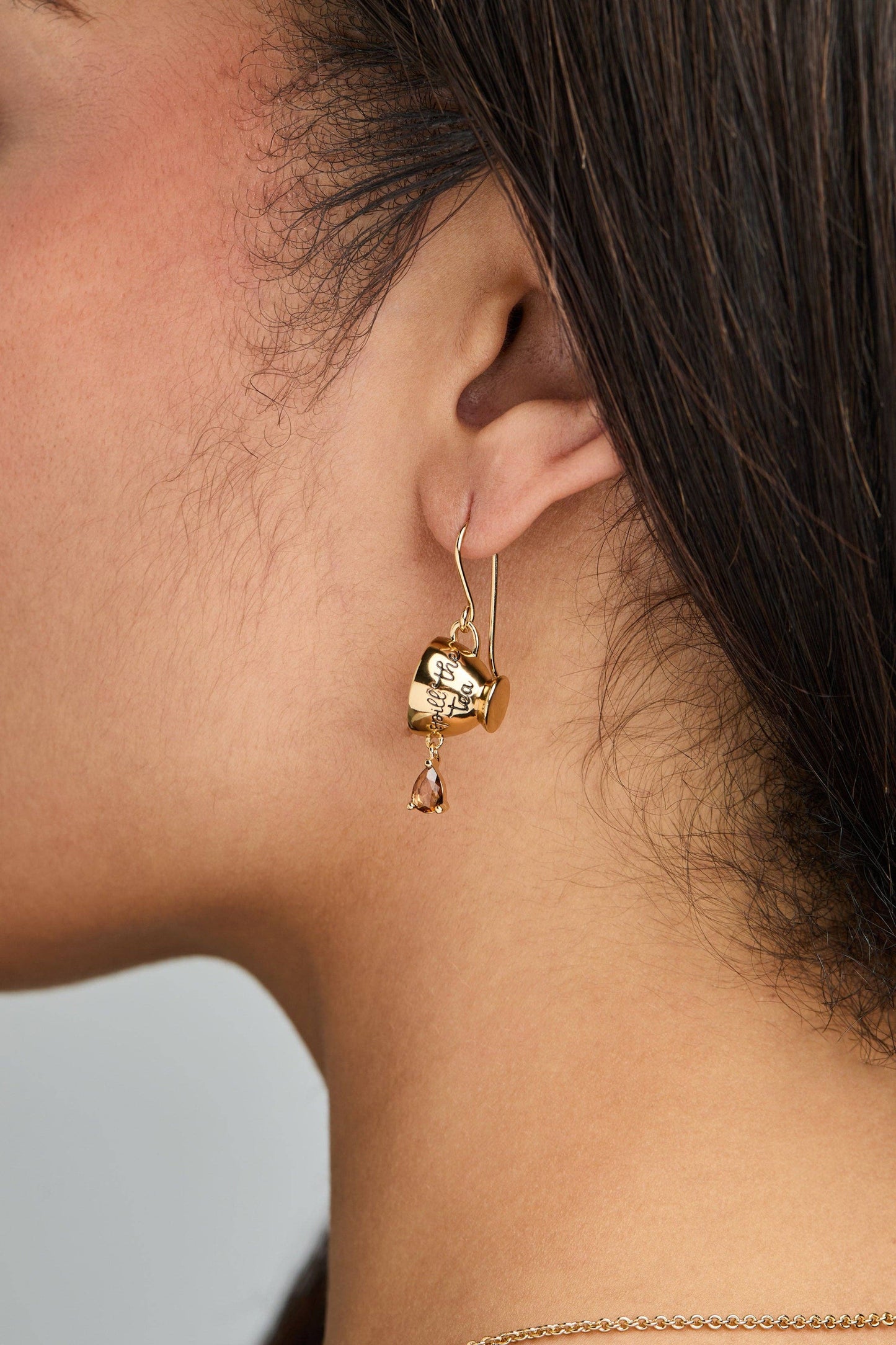 Earrings - 'Spill the Tea' Cup Drop Earrings: Silver
