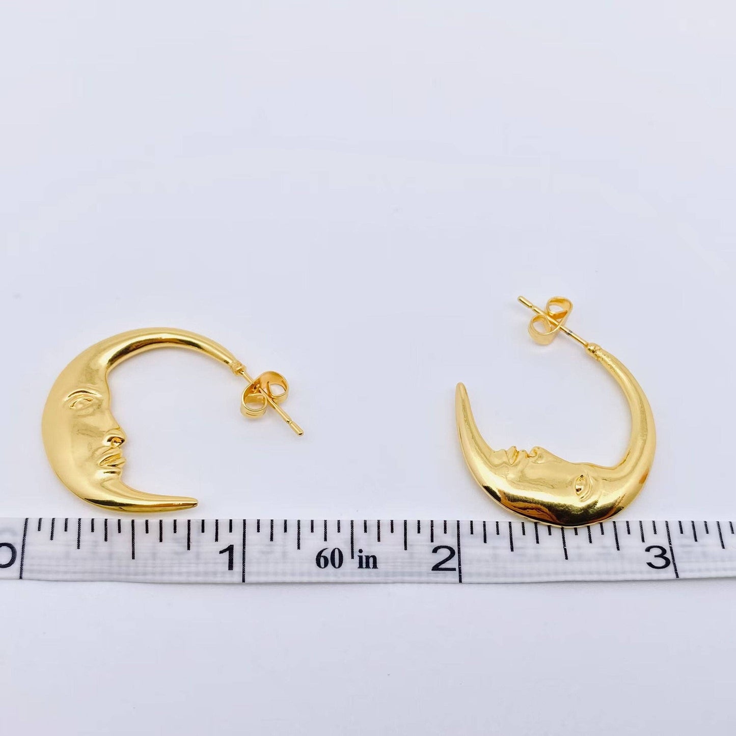 Earrings - Moon Face Gold Plated Hoop