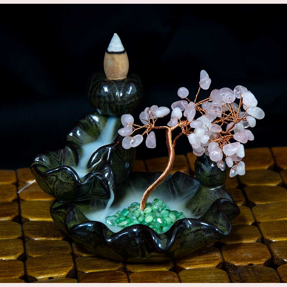 Ceramic Backflow Incense Holder - Rose Quartz Gem Tree