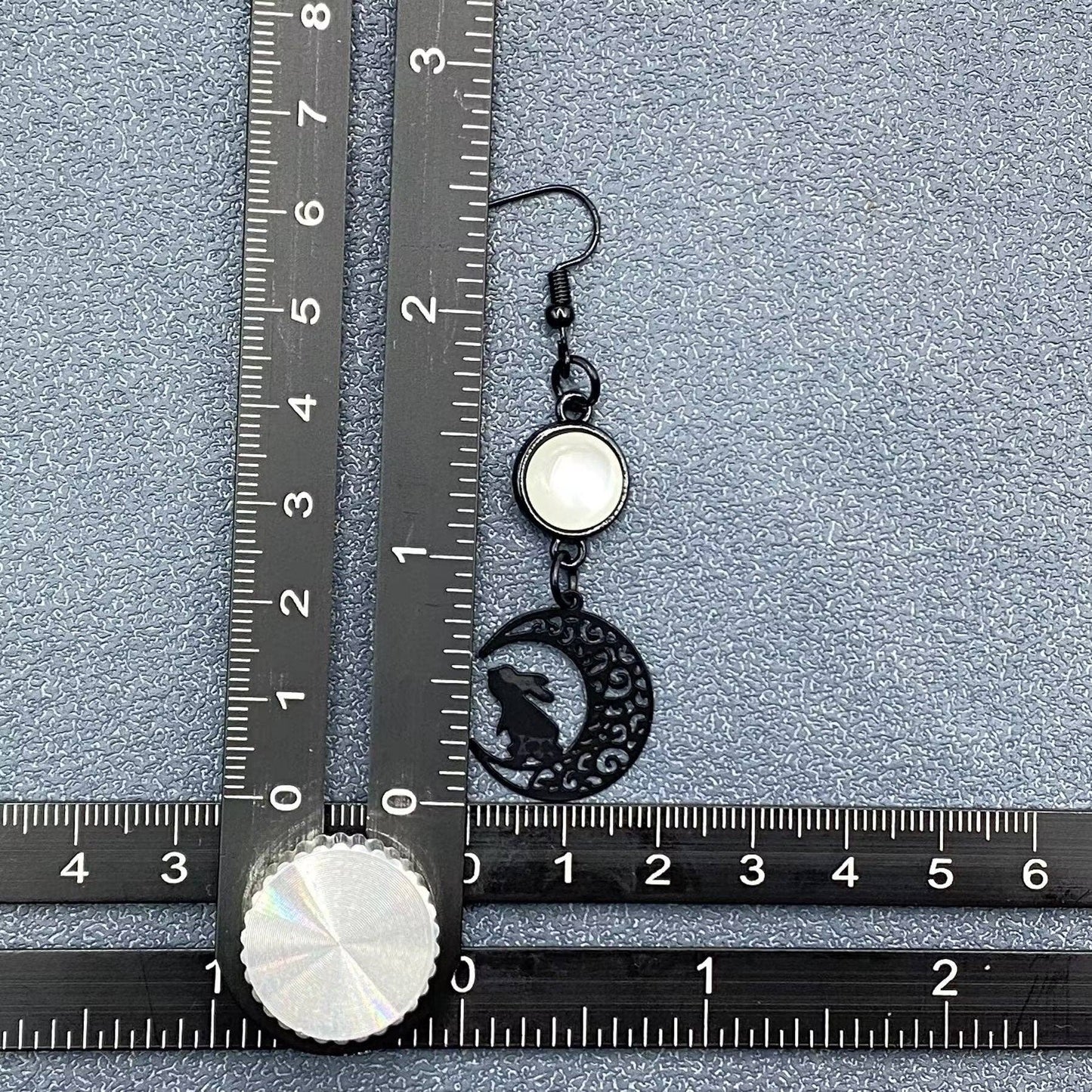 Rabbit On The Moon Black Dangle Earrings - GT/MS