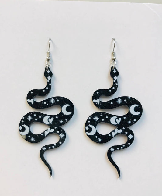 Earrings - Acrylic Black Luna Snake