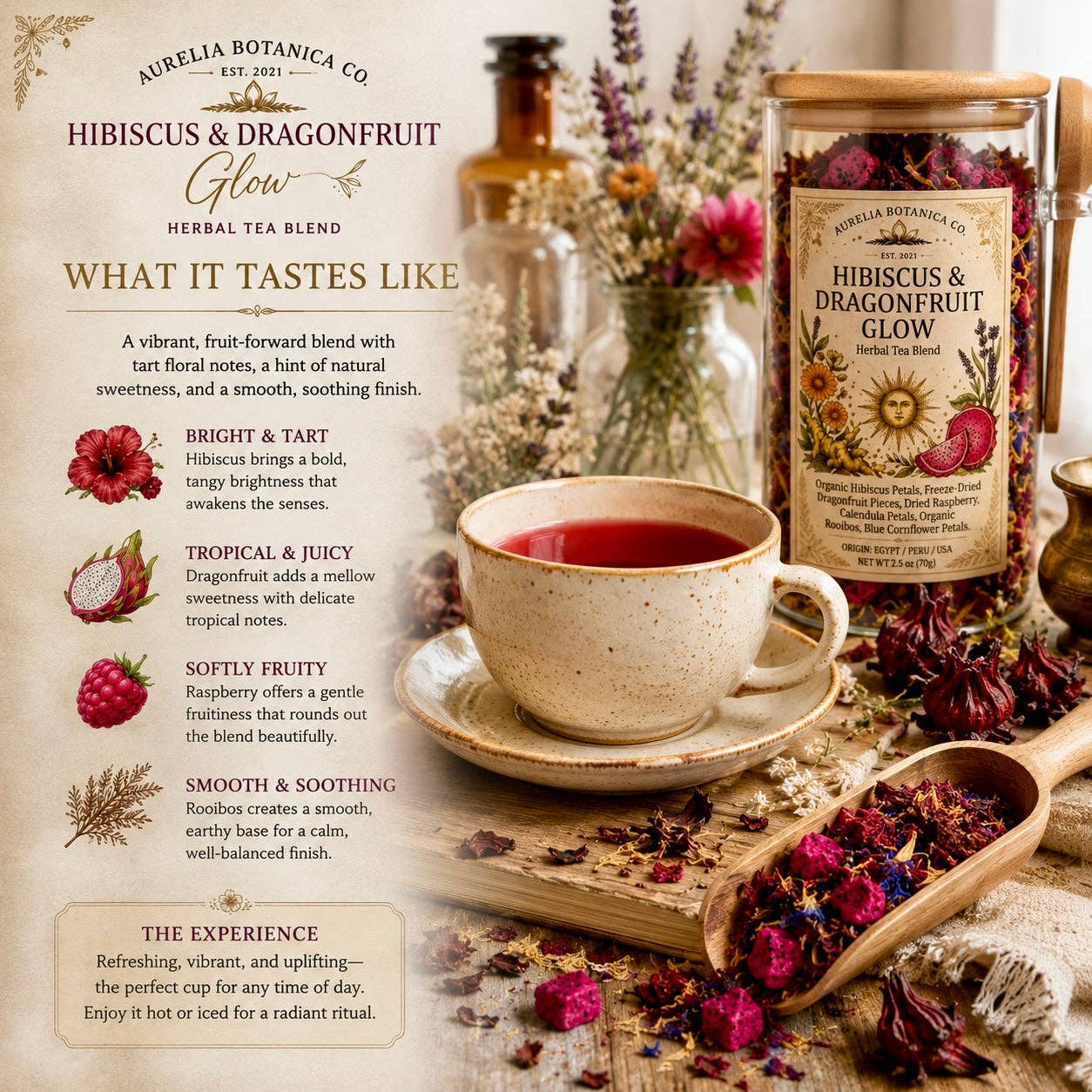 Hibiscus & Dragonfruit Glow | Loose Leaf Herbal Tea | Fruity Botanical Tea: 1 oz Sample
