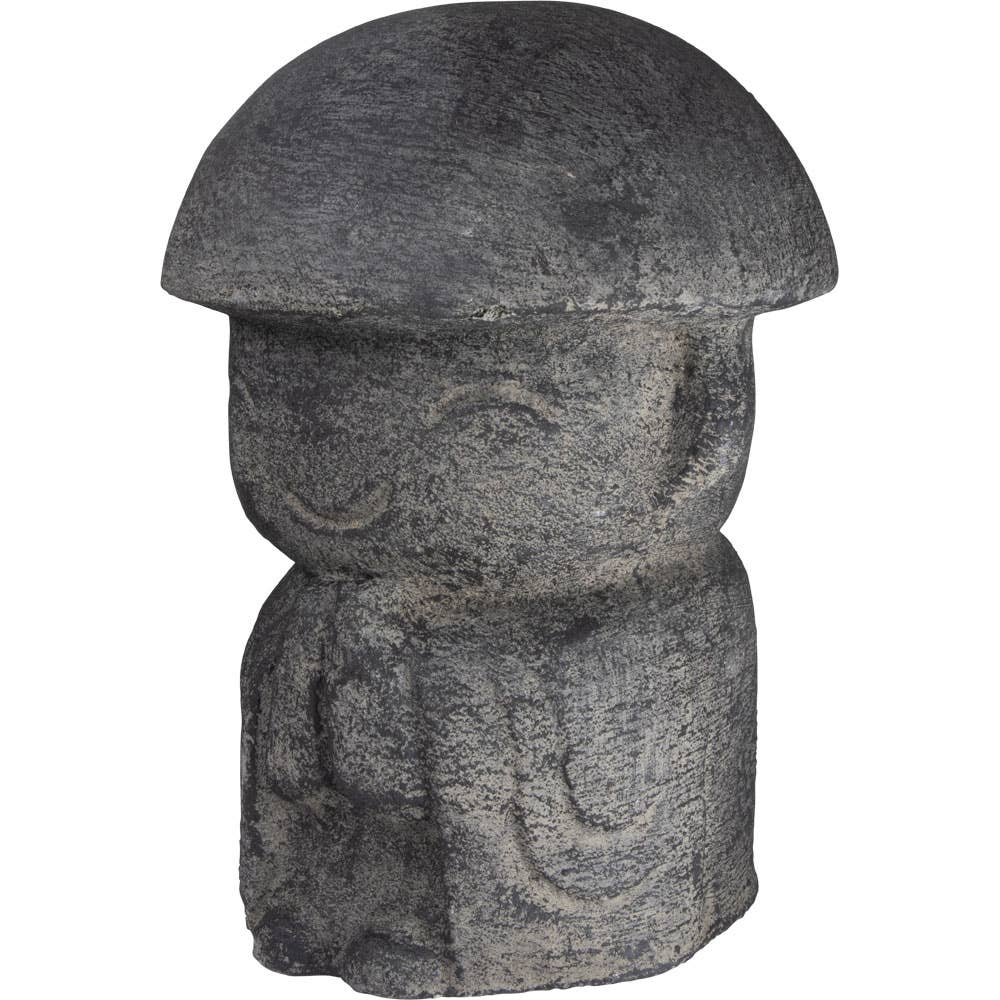Volcanic Stone Statue - Praying Jizo Buddha w/ Kasa Hat