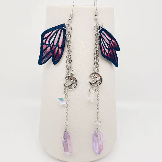 Earrings - Crystal Pendant Purple Butterfly Wings *AS IS