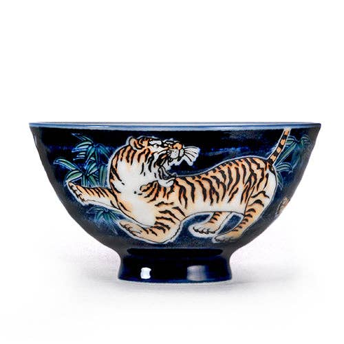 Tiger Design Porcelain Bowl Navy