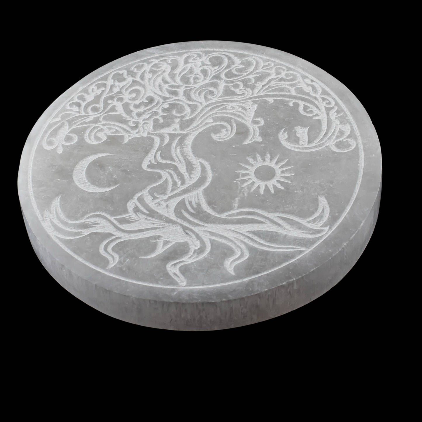 Selenite Round Tree Of Life with Sun & Moon Charging Plate : 12cm