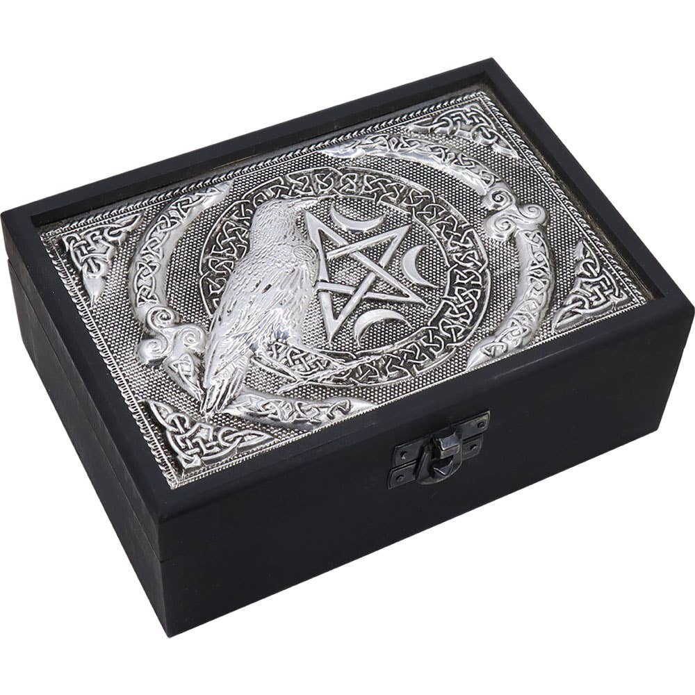 Raven Box - Velvet Lined Metal Top Wooden Box