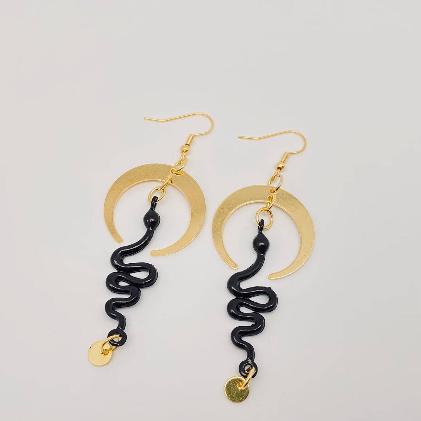 Earrings - Gothic Snake Golden Bend Moon