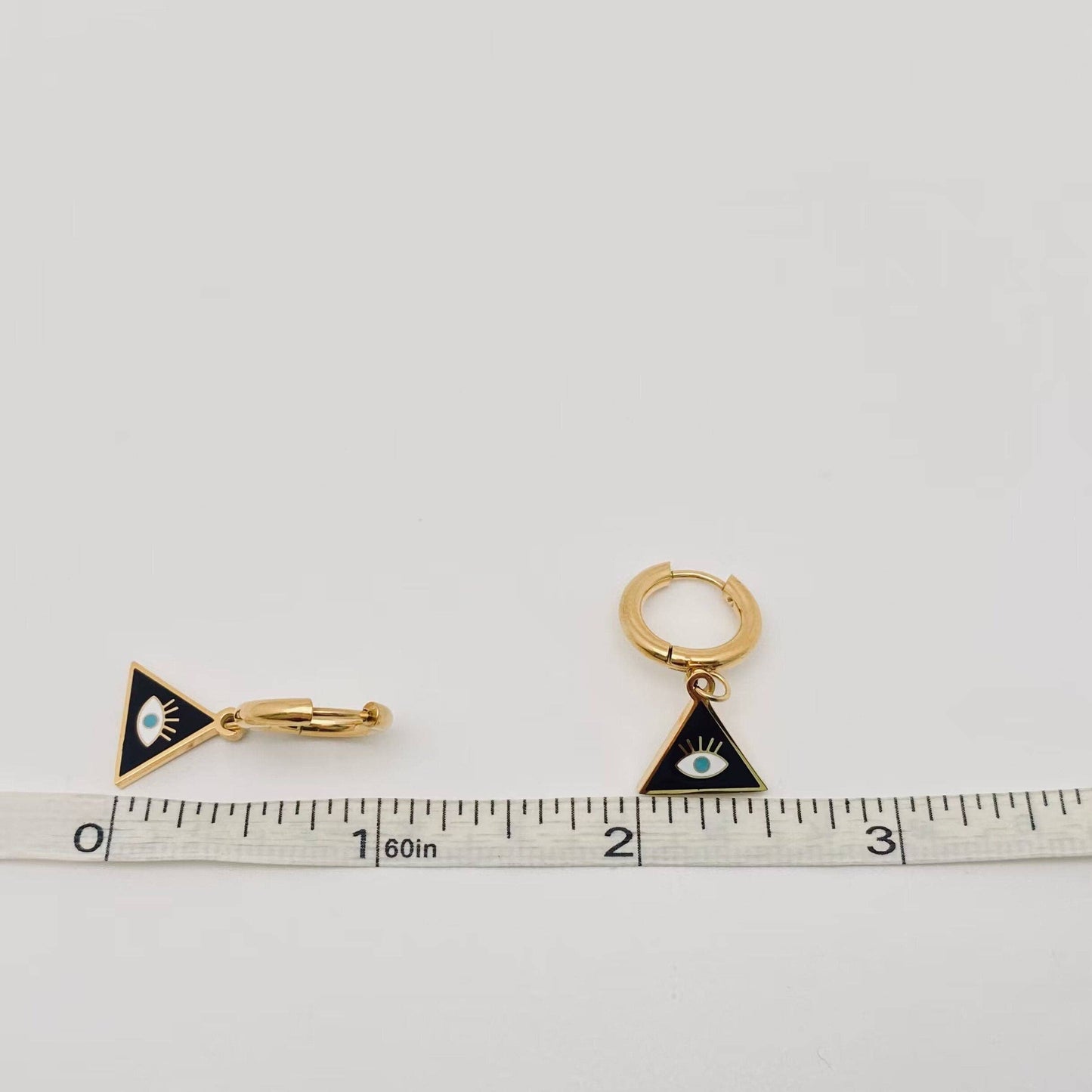 Earrings - Triangle Eye Huggies - Stainless Steel