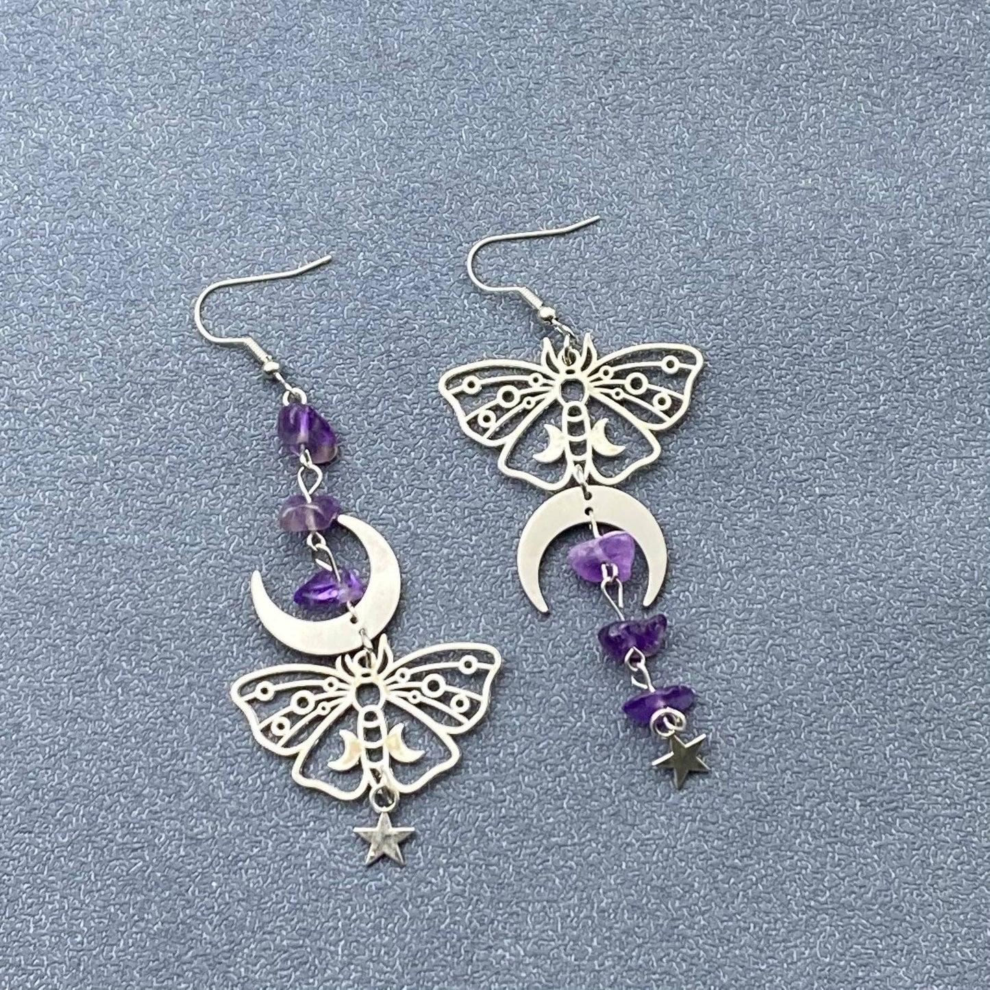 Earrings - Asymmetric Moon Moth Dangle