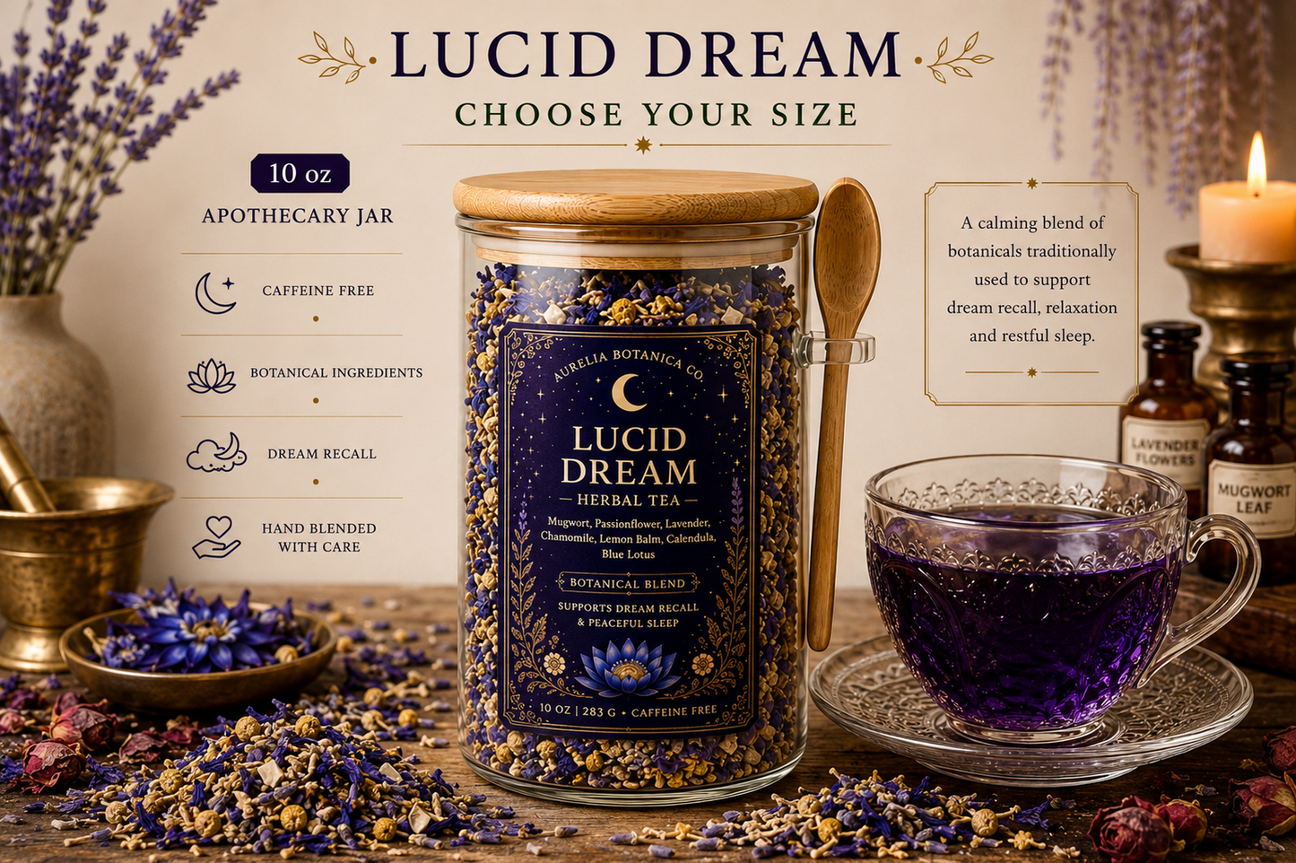 Lucid Dream Herbal Tea | Loose Leaf Ritual Tea | Mugwort | Blue Lotus |  Dreamwork & Mindful Sleep Blend | Ritual Card |: 1 oz Sample Pouch