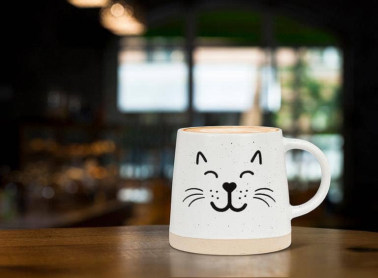 Wide Base Mug with Cat Face-3.5"H(14oz)