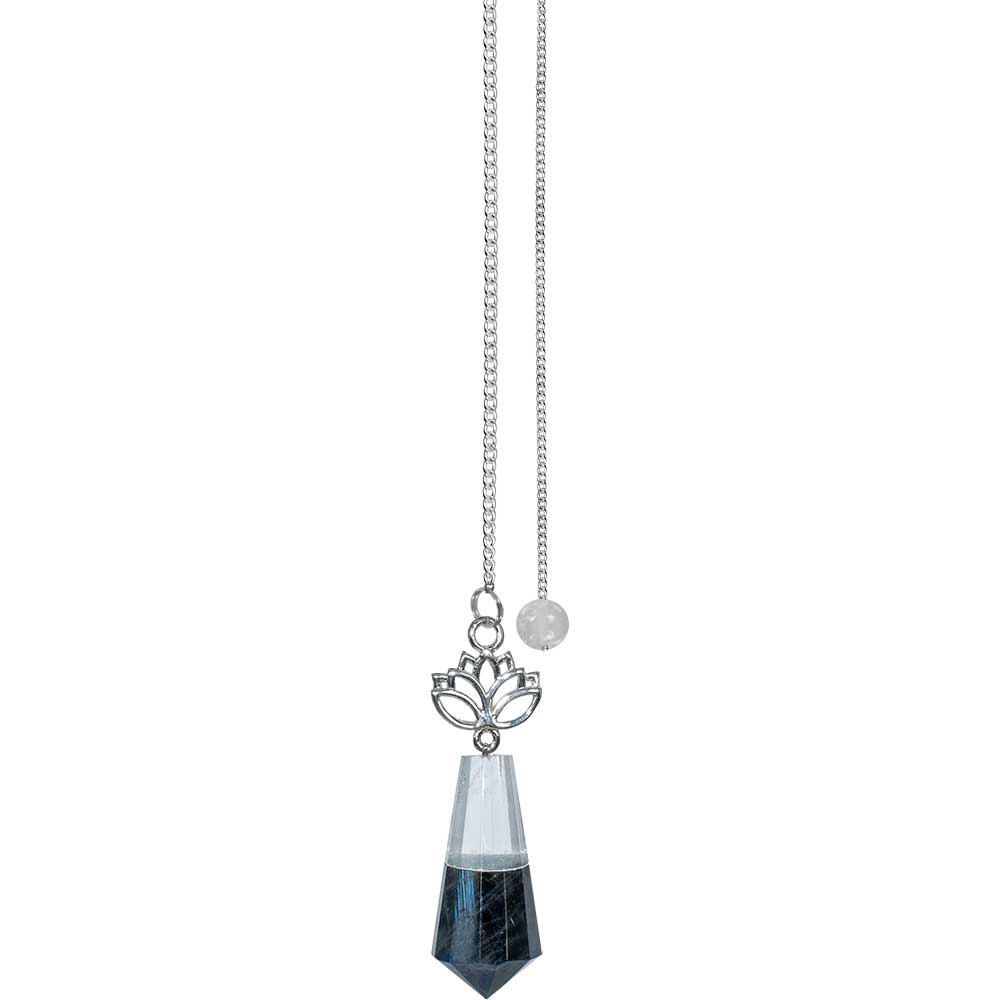 Pendulum 18 - Gemstone w/ Lotus - Clear Quartz & Labradorite: Clear quartz labradorite