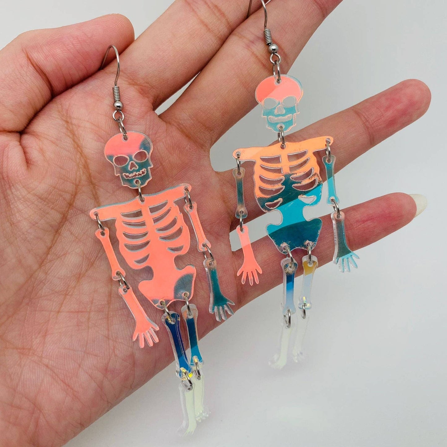 Earrings - Acrylic Reflecting Light Skeleton Dangle