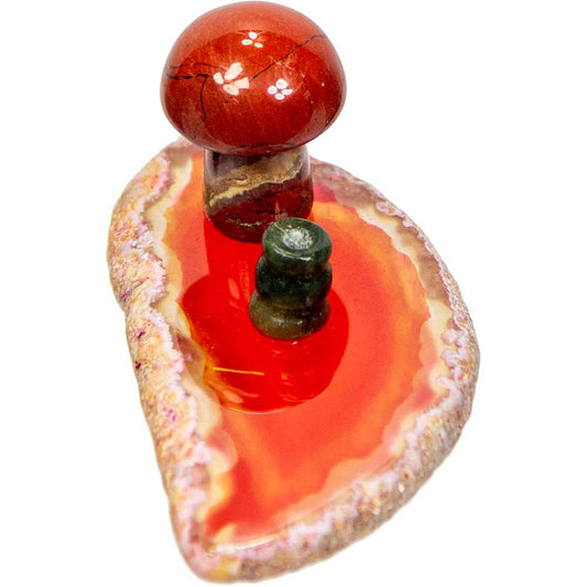 Agate Slice Incense Holder w/ Gemstone Mushroom - Asstd: Agate