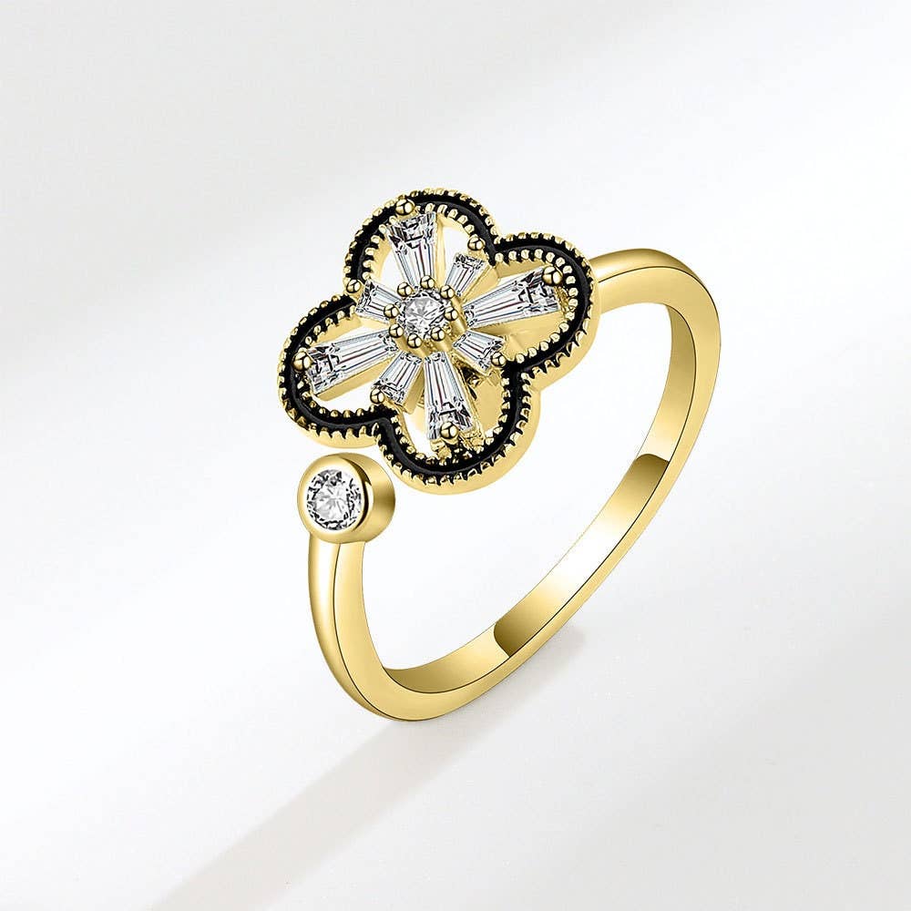 Four Leaf Clover Fidget Spinner Ring in 925 Sterling Silver: Gold / Solid Copper